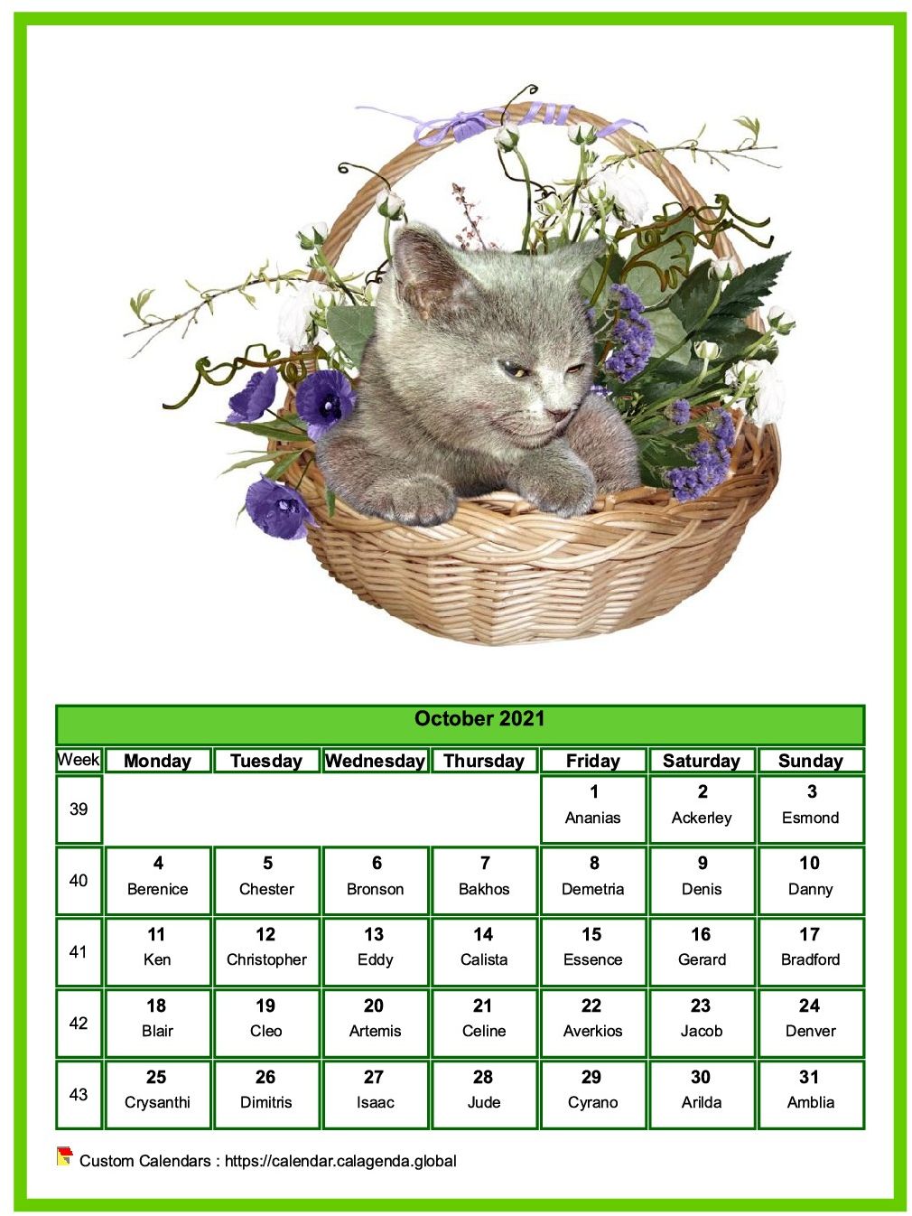 Calendar October 2021 cats