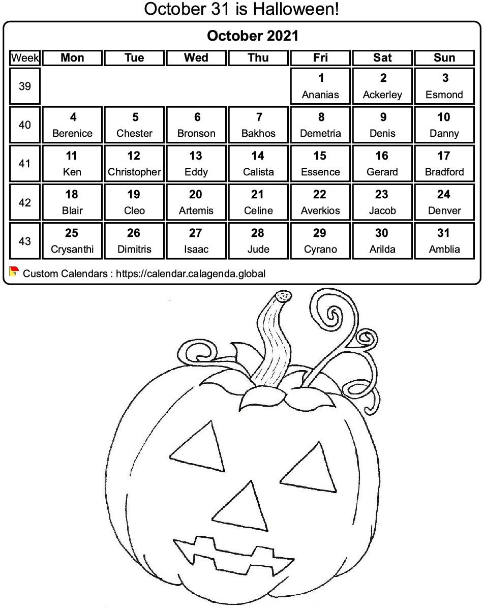 Calendar coloring October 2021