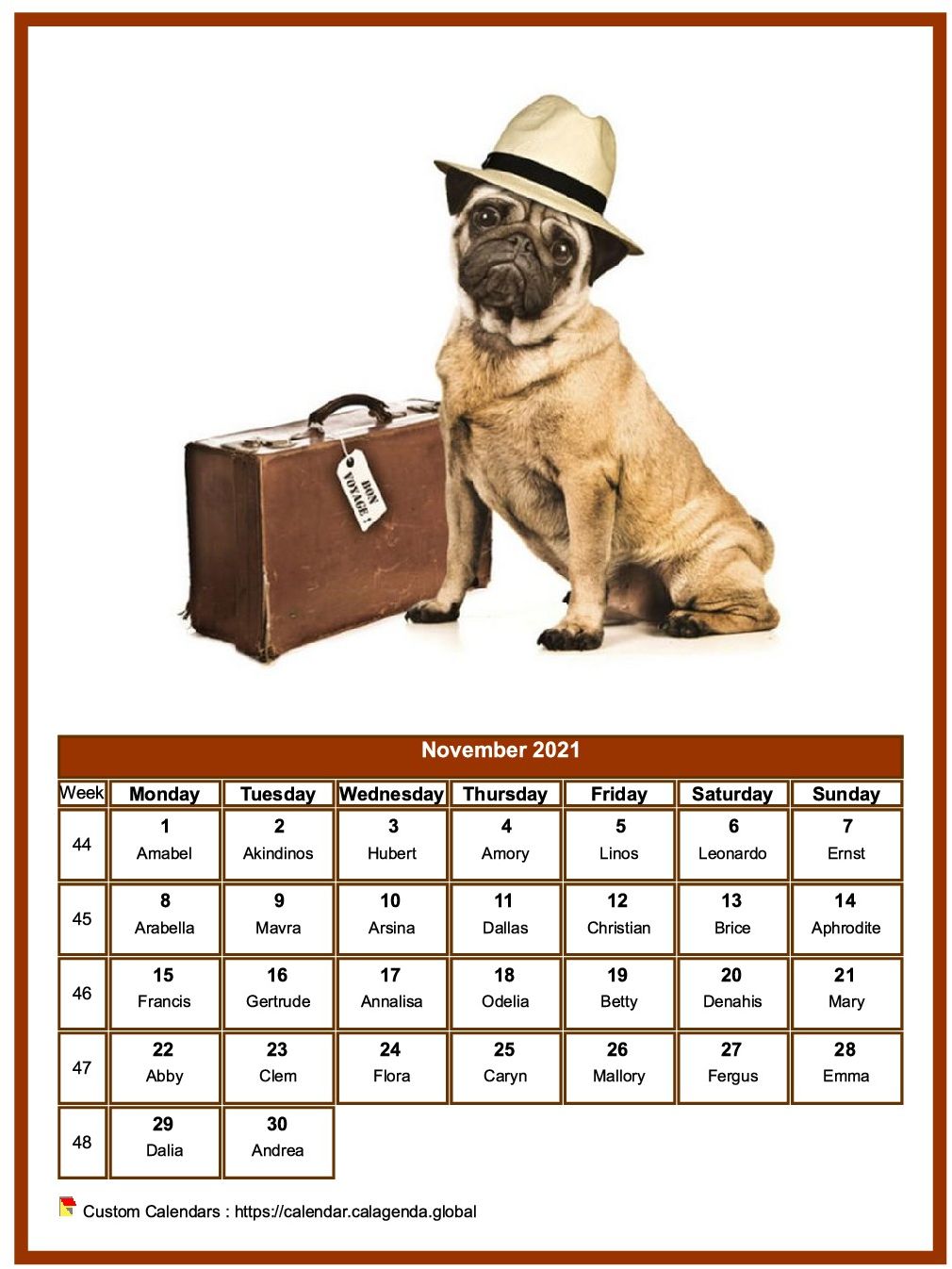 Calendar November 2021 dogs