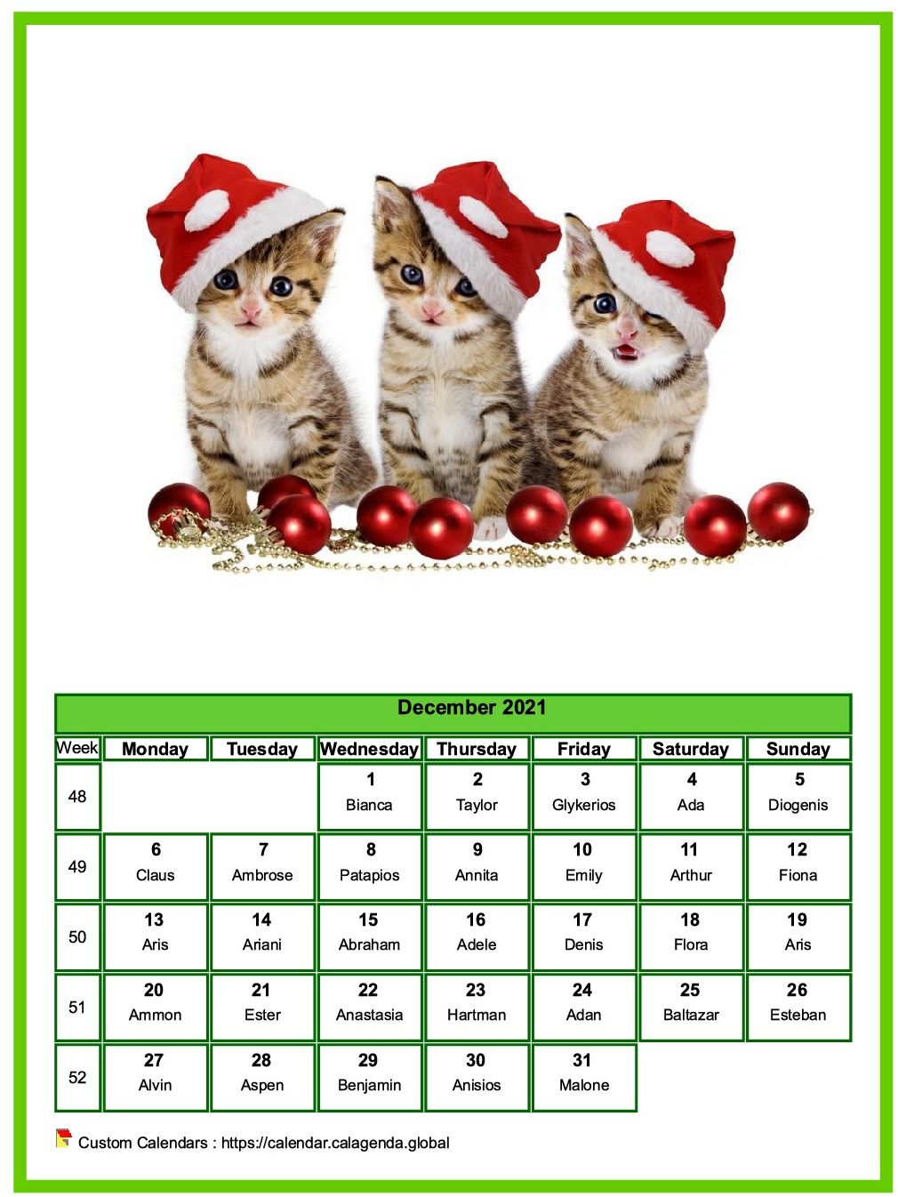 Calendar December 2021 cats