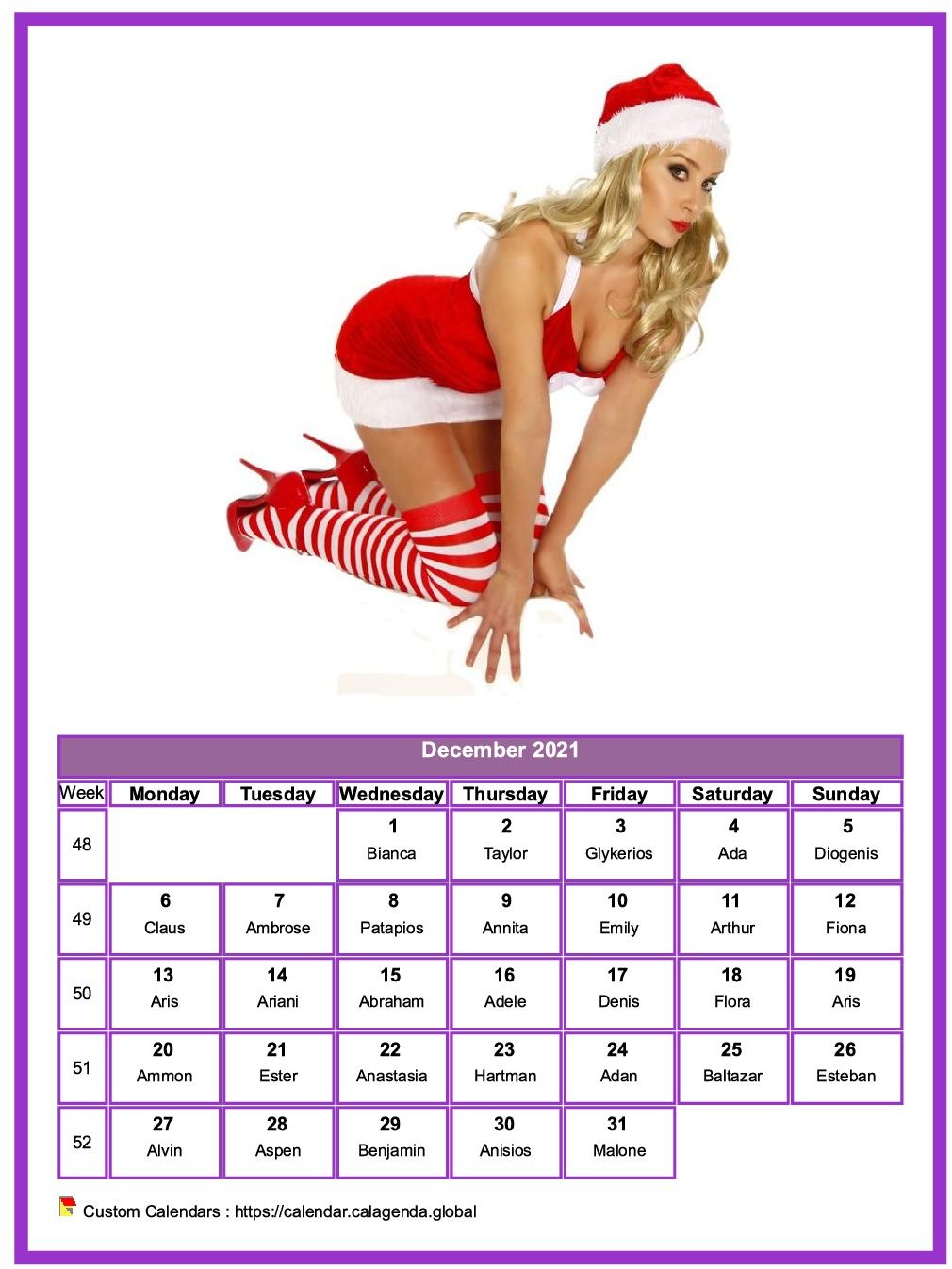 Calendar december 2021 women