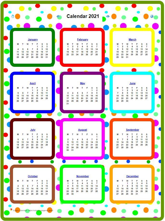 Calendar 2021 annual colored