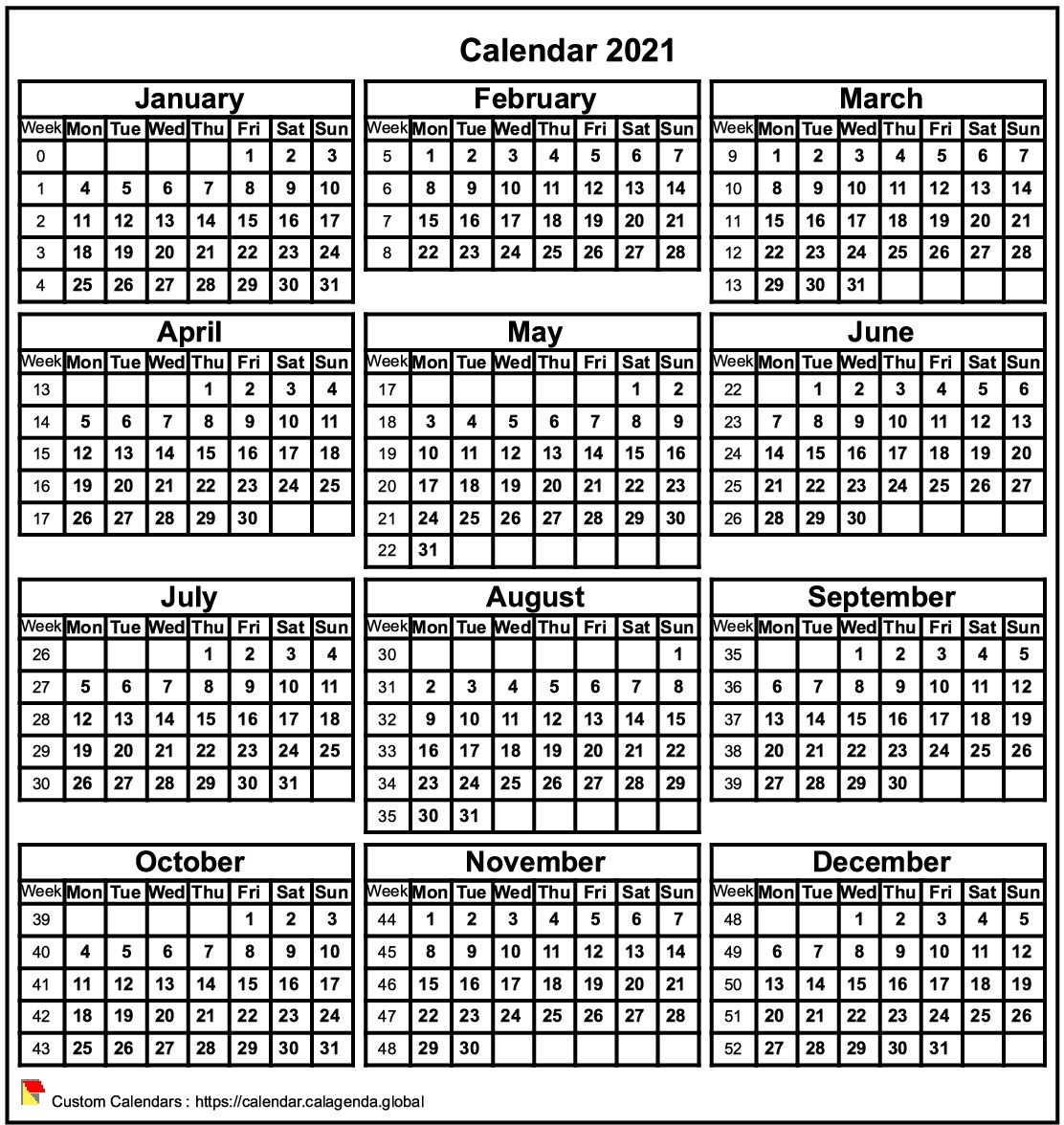 Calendar 2021 format portrait