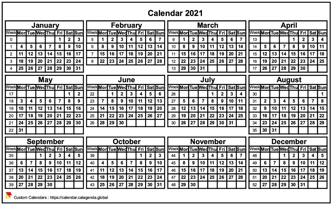 Calendar 2021 format landscape
