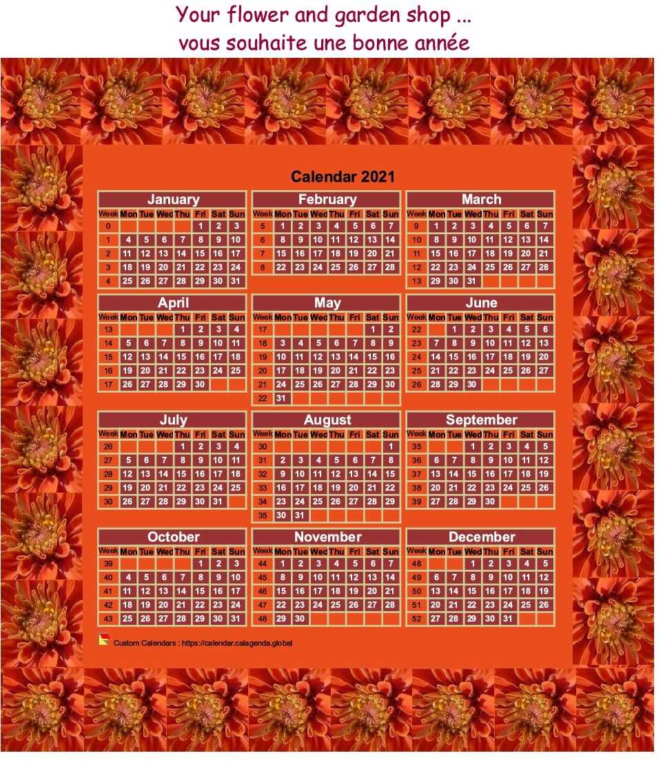 Calendar 2021 annual to print, 3 columns, 4 lines