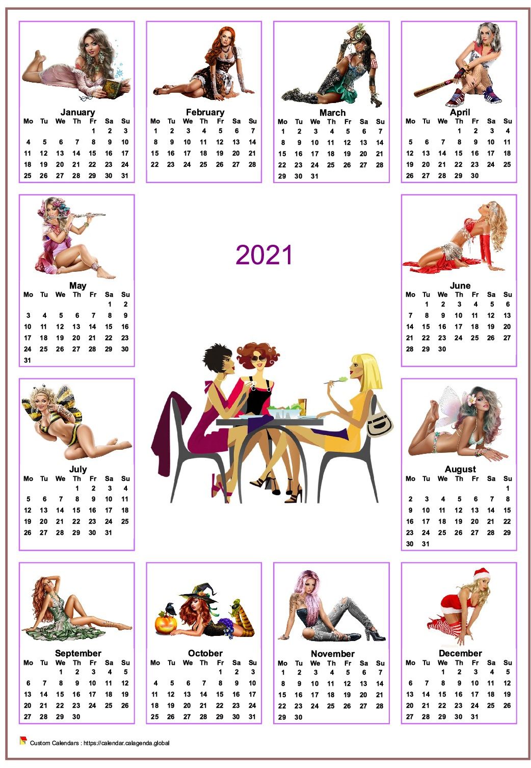  2021 annual calendar tubes women