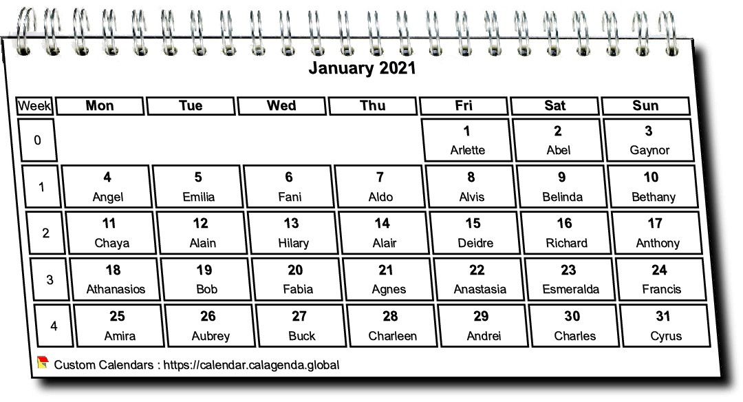 Calendar monthly 2021 in spirals