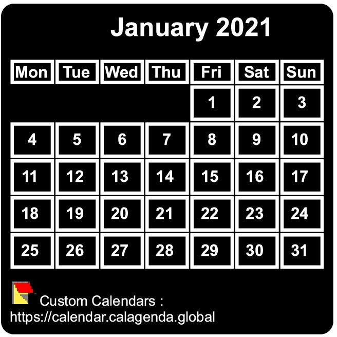Calendar monthly 2021 to print, black background, tiny size, pocket size, special wallet