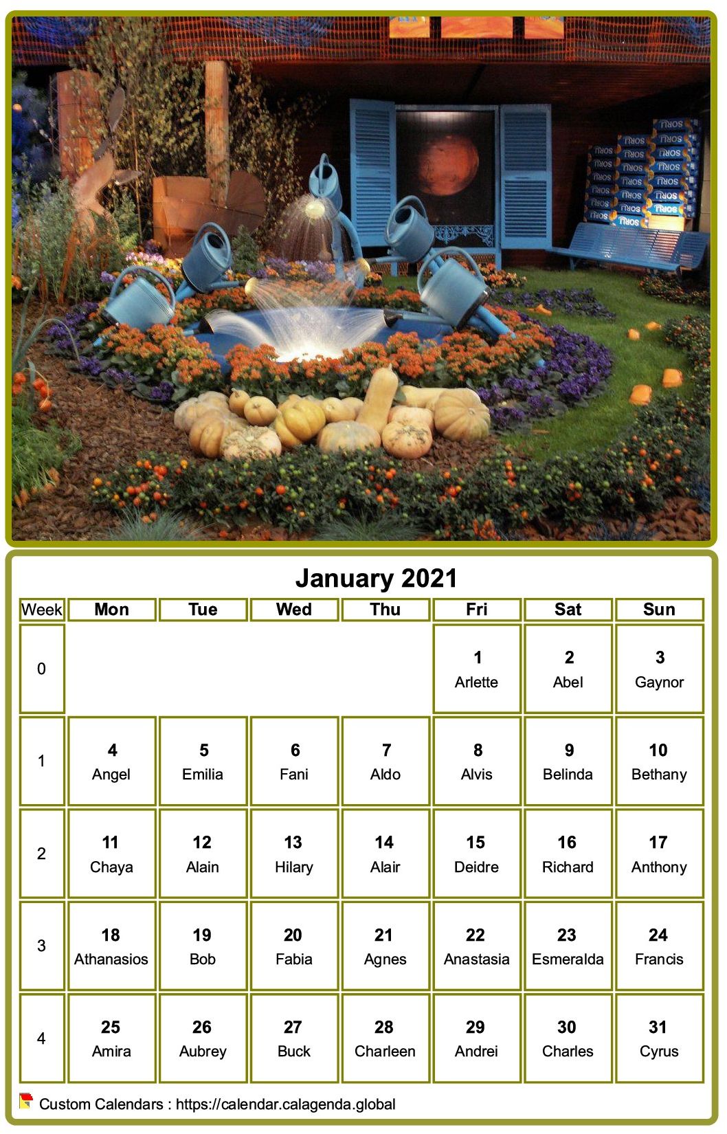 Calendar 2021 to print, monthly, with photo at the top