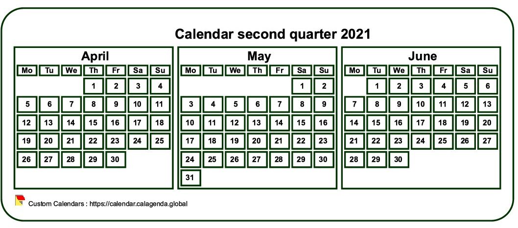 Calendar 2021 to print quarterly, tiny pocket format, white background