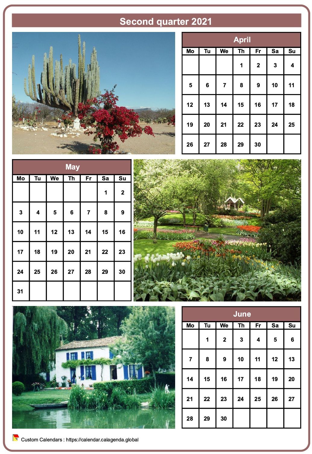 Calendar 2021 quarterly with a different photo every month