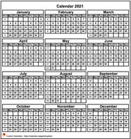 2021 calendar to print, mini format 3x4