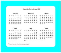 2021 half-year calendar with border