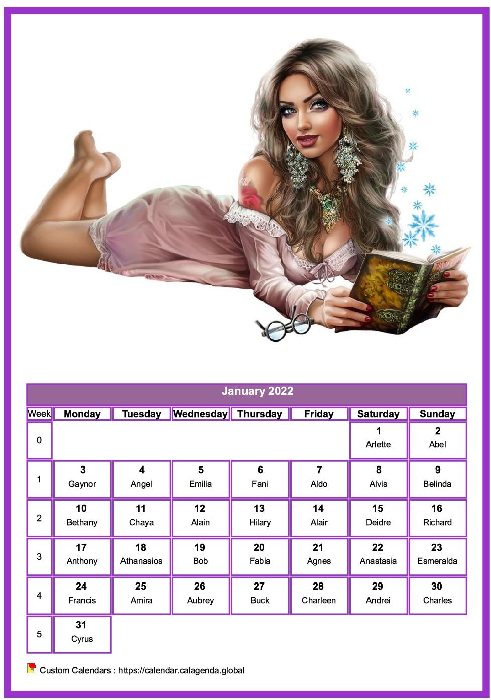 Calendar January 2022 women
