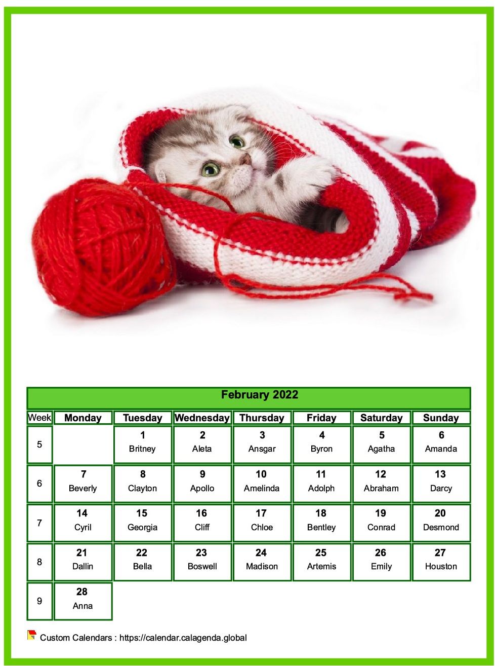 Calendar February 2022 cats