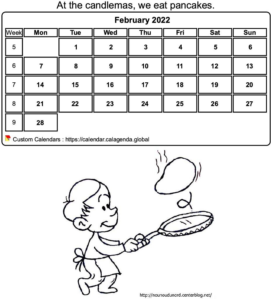 Calendar coloring February 2022