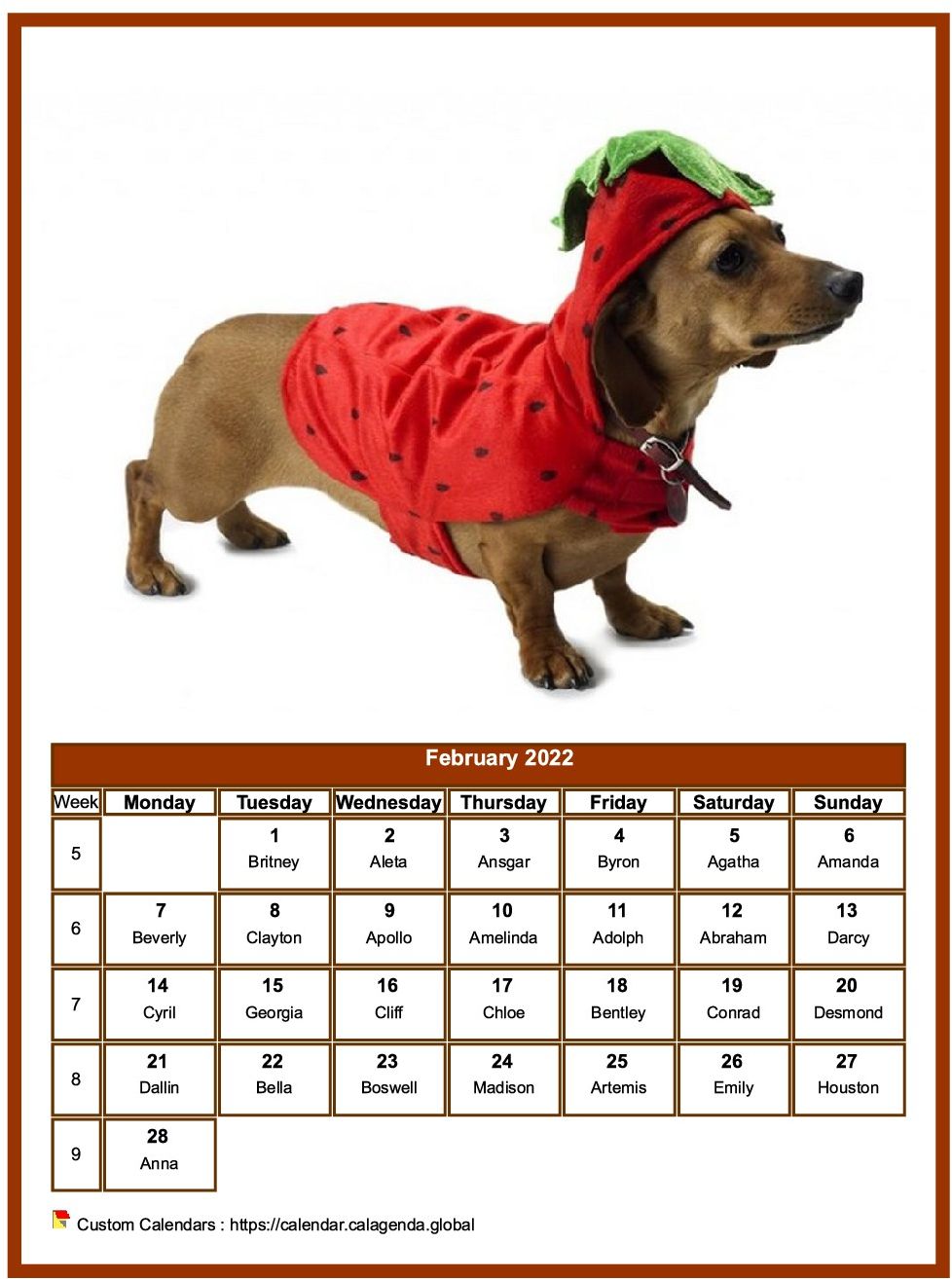 Calendar february 2022 dogs