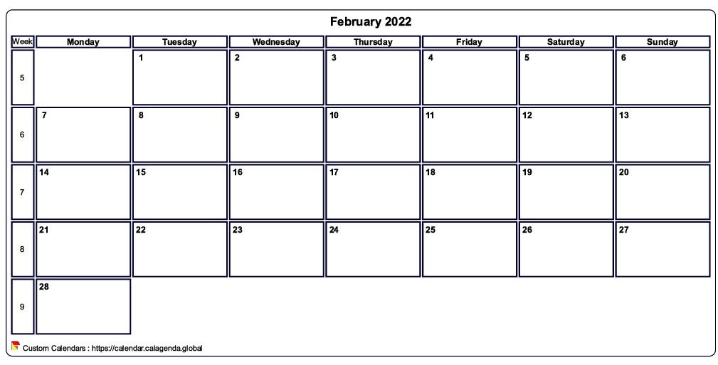 Calendar February 2022