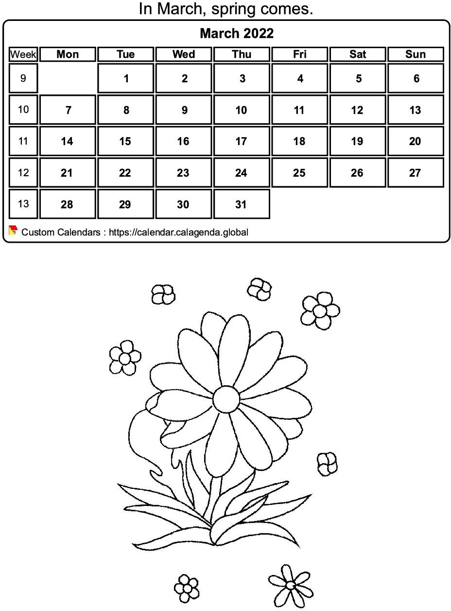 Calendar coloring March 2022