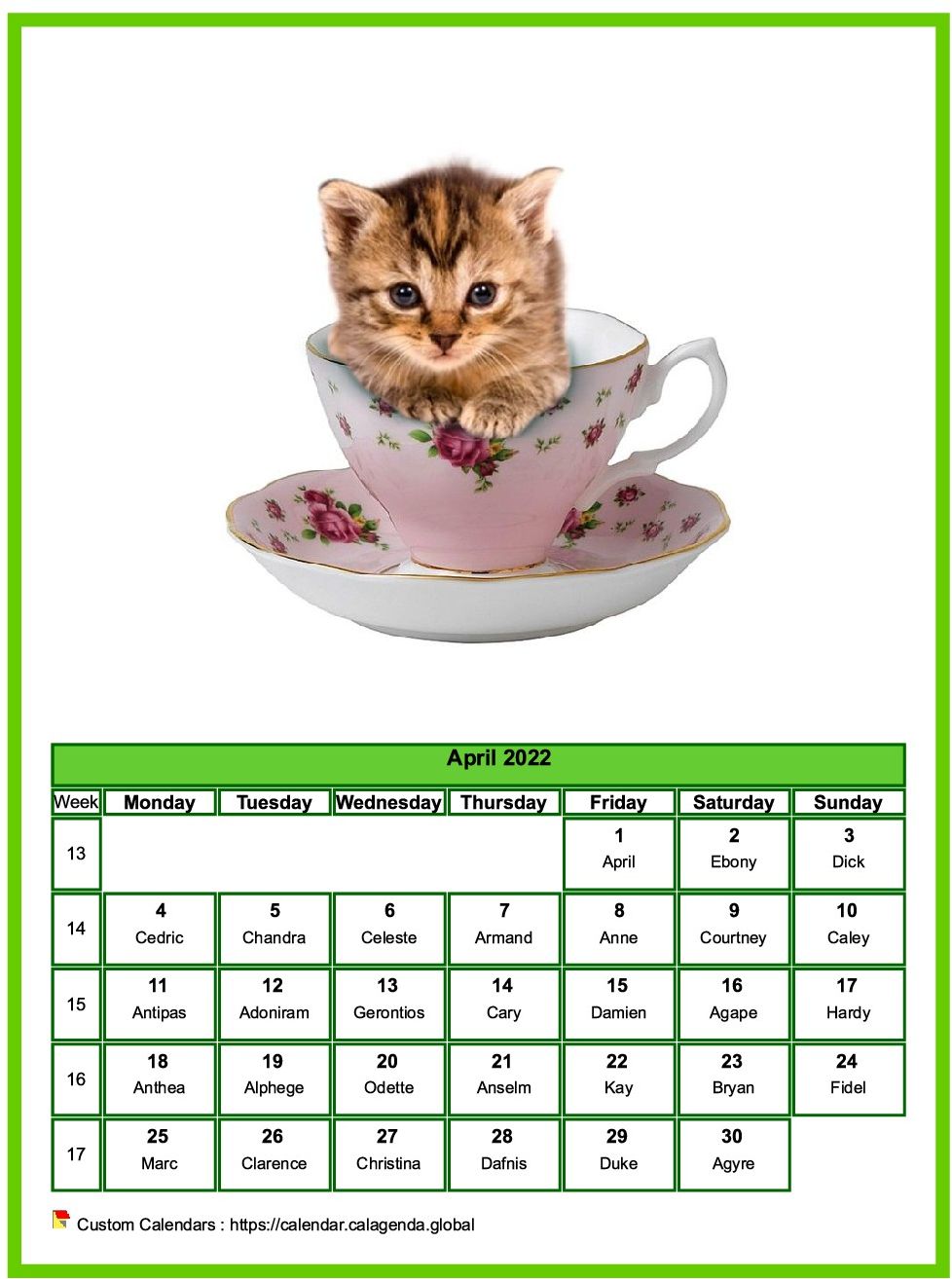 Calendar April 2022 cats