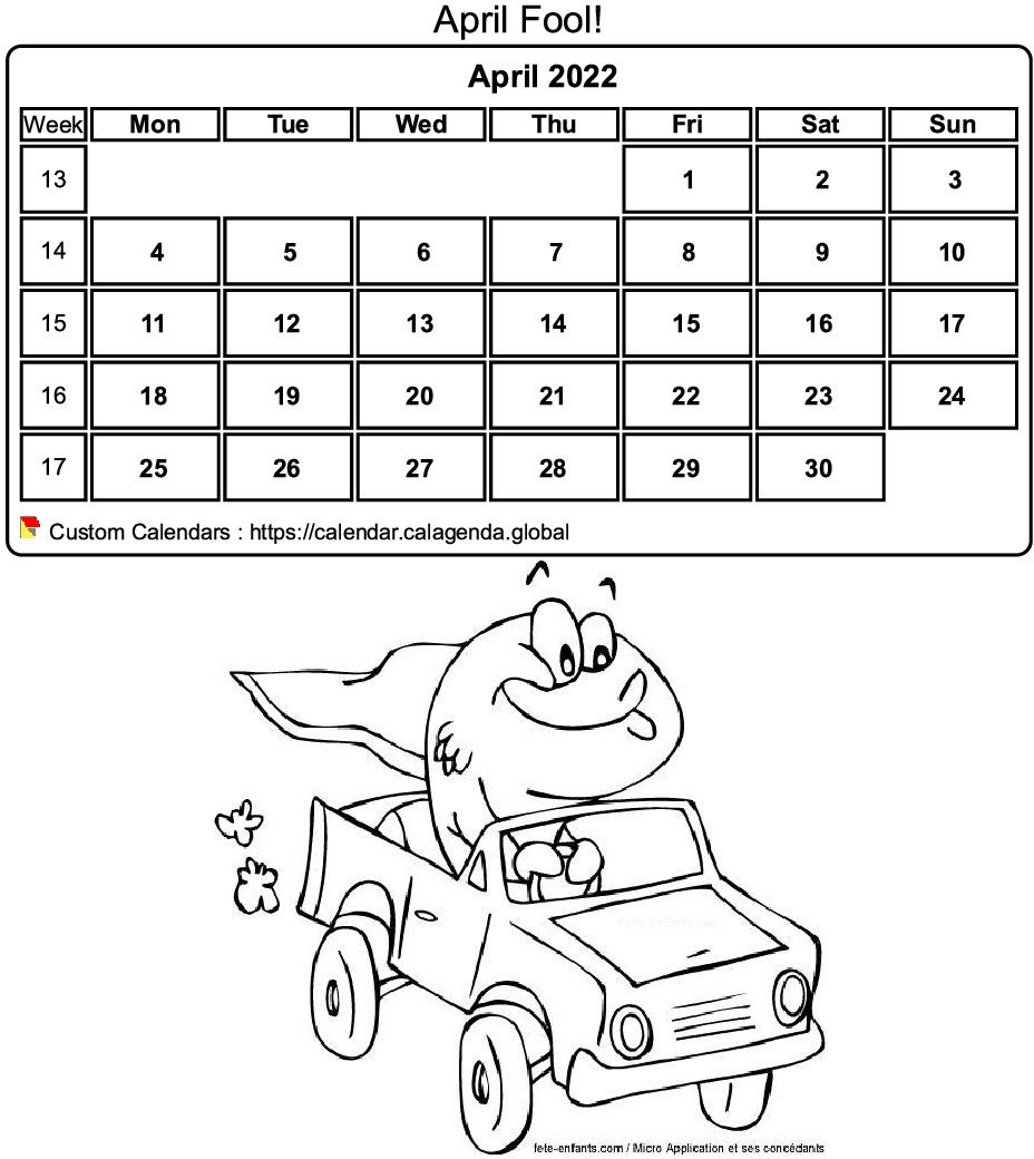 Calendar coloring April 2022