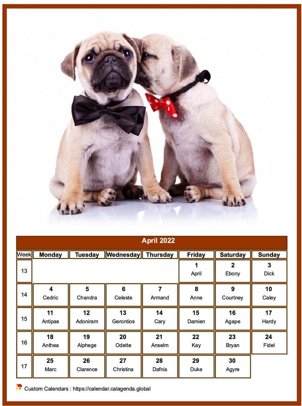 Calendar april 2022 dogs