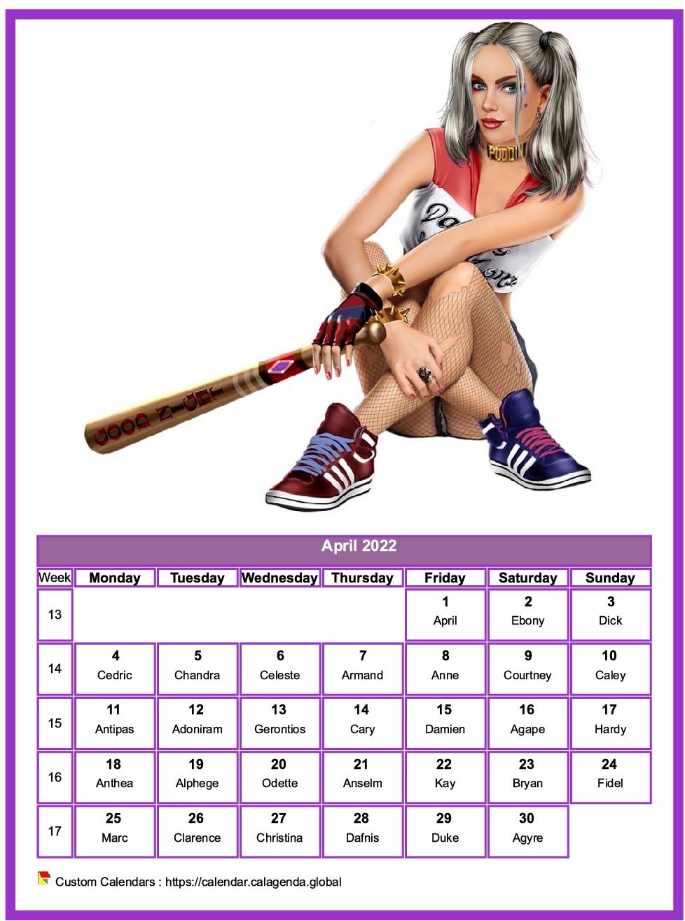 Calendar April 2022 women
