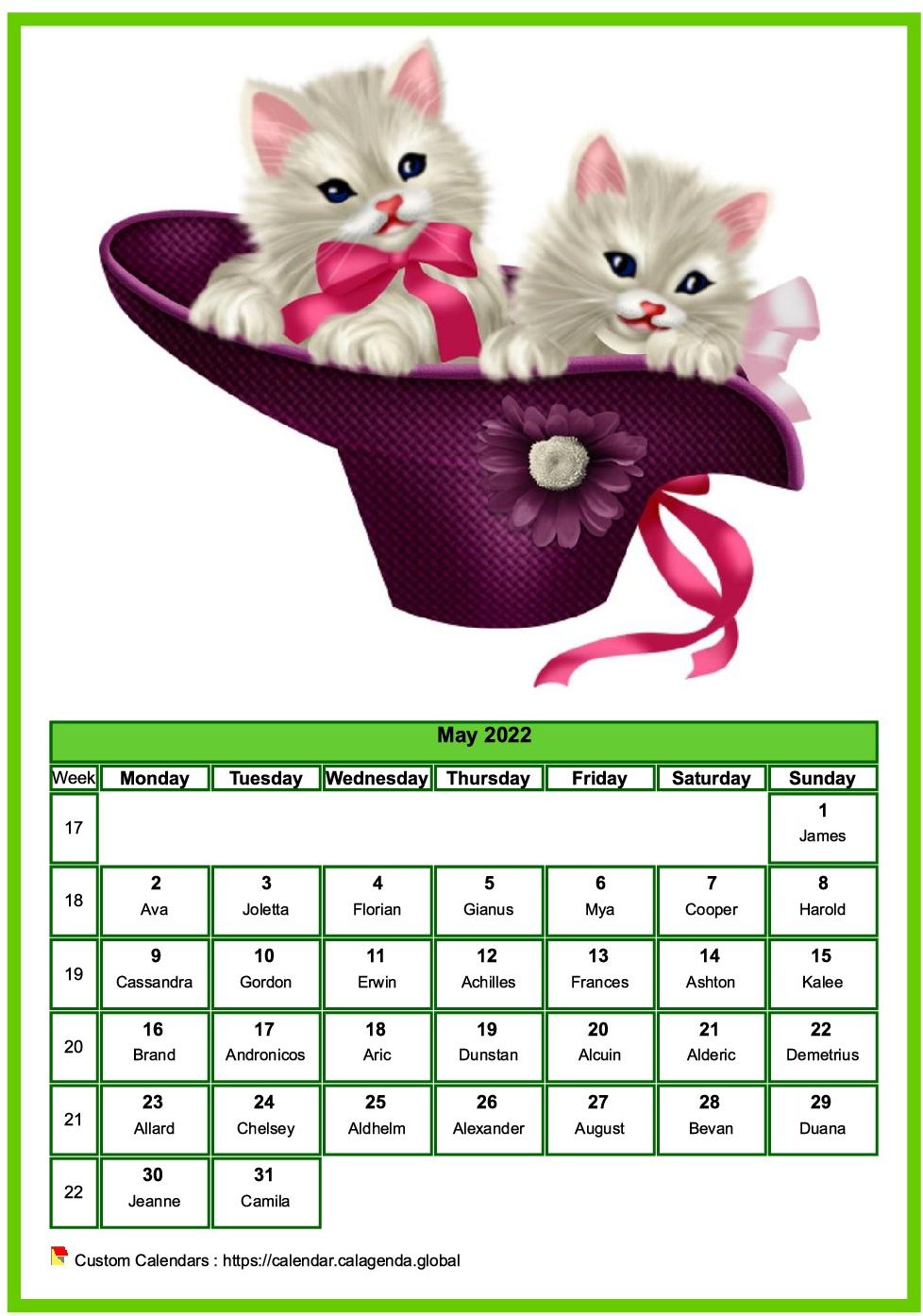 Calendar May 2022 cats