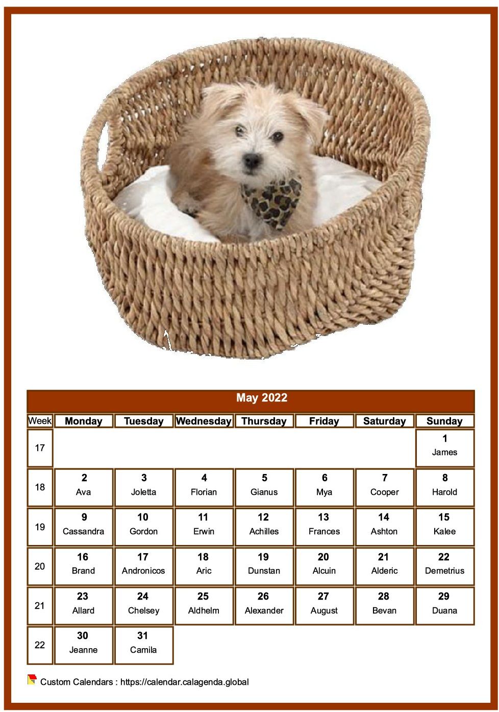 Calendar may 2022 dogs
