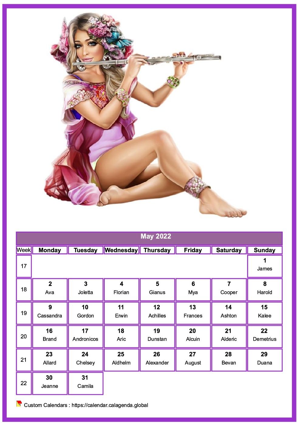 Calendar May 2022 women