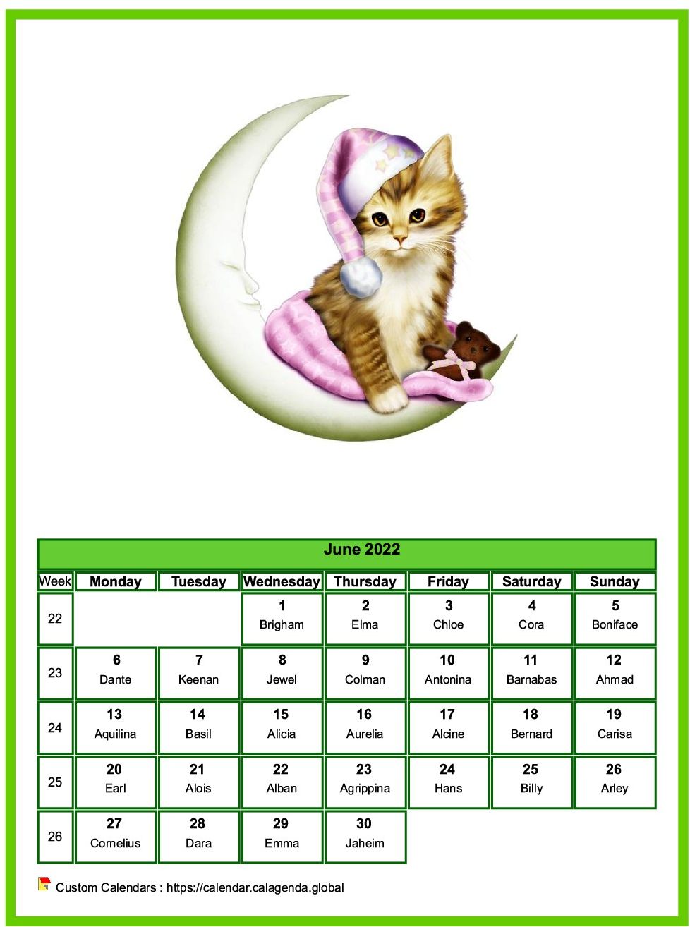 Calendar June 2022 cats