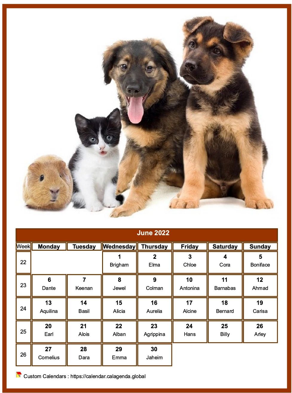 Calendar June 2022 dogs