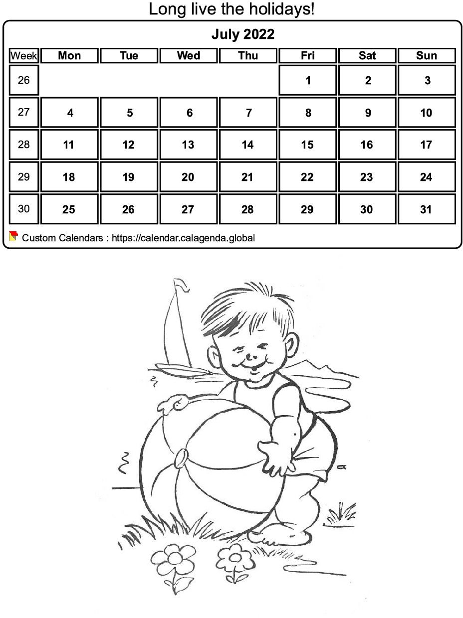 Calendar coloring july 2022