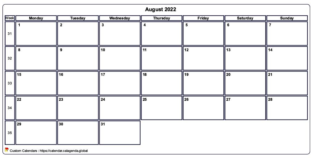 Calendar August 2022