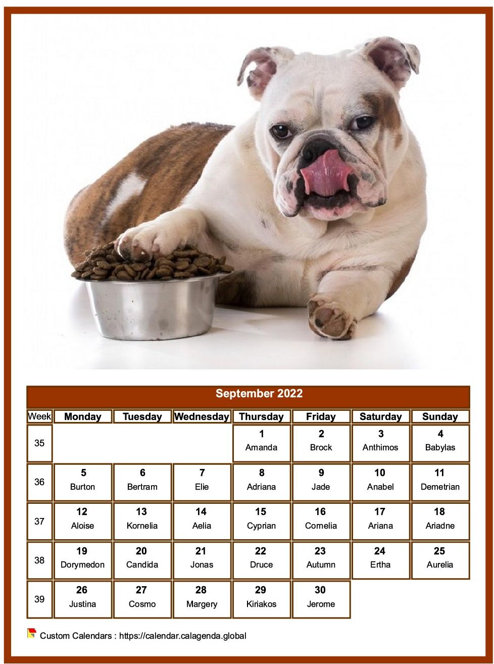 Calendar September 2022 dogs