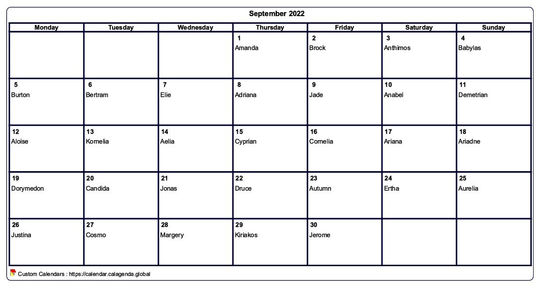 Calendar september 2022 to print blank
