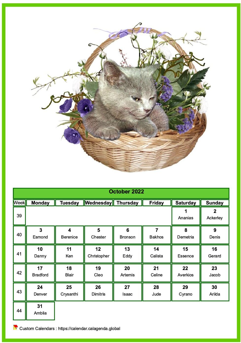 Calendar October 2022 cats