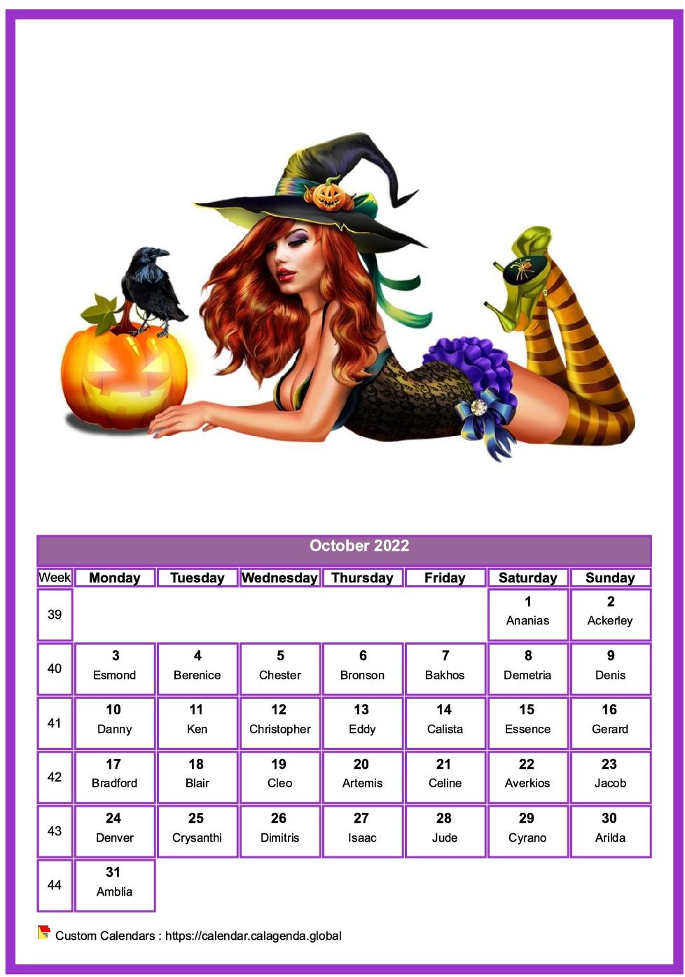 Calendar October 2022 women