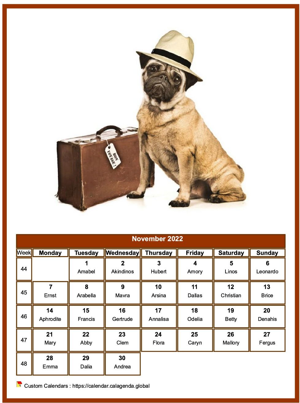Calendar November 2022 dogs