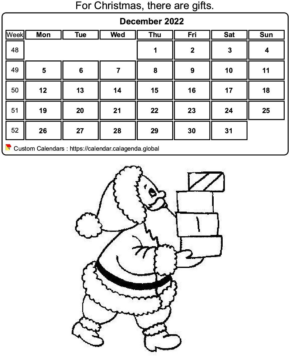 Calendar coloring december 2022