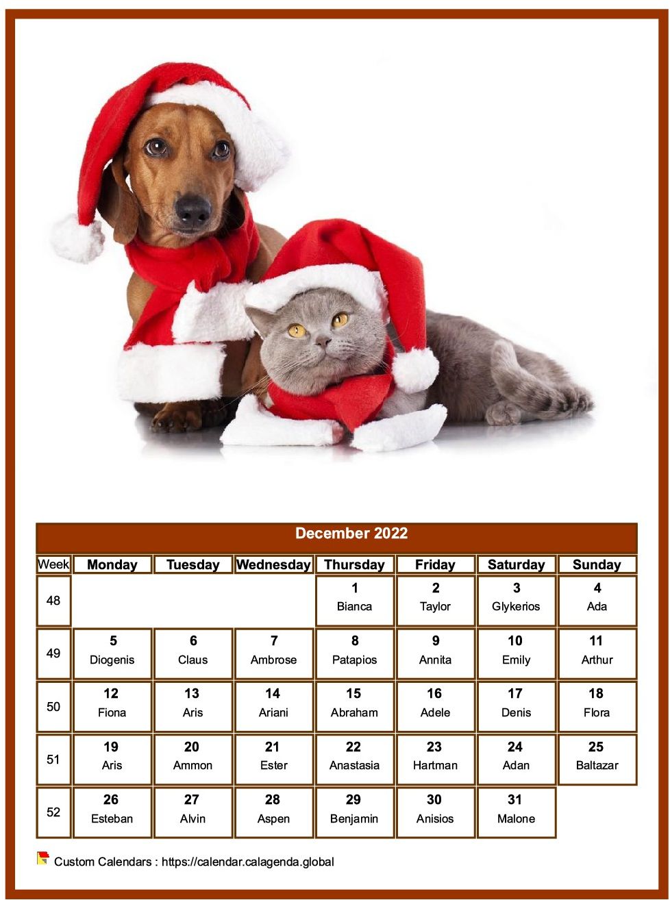 Calendar December 2022 dogs