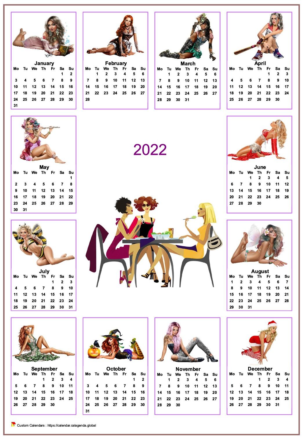  2022 annual calendar tubes women