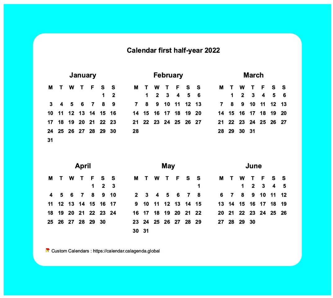 Calendar 2022 half-year with border