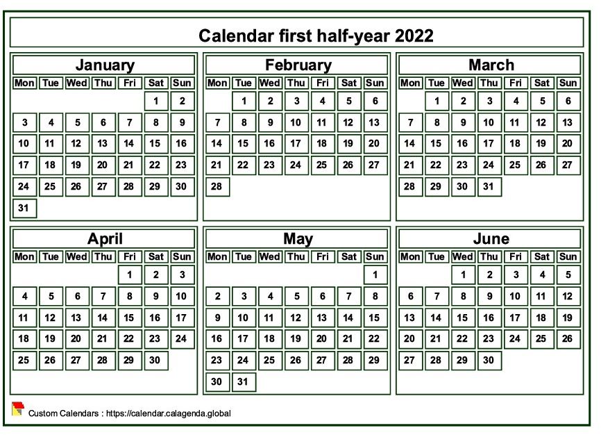 Half Page Printable Calendar 2022 Calendar 2022 To Print, Half-Year, Tiny Pocket Format, White Background