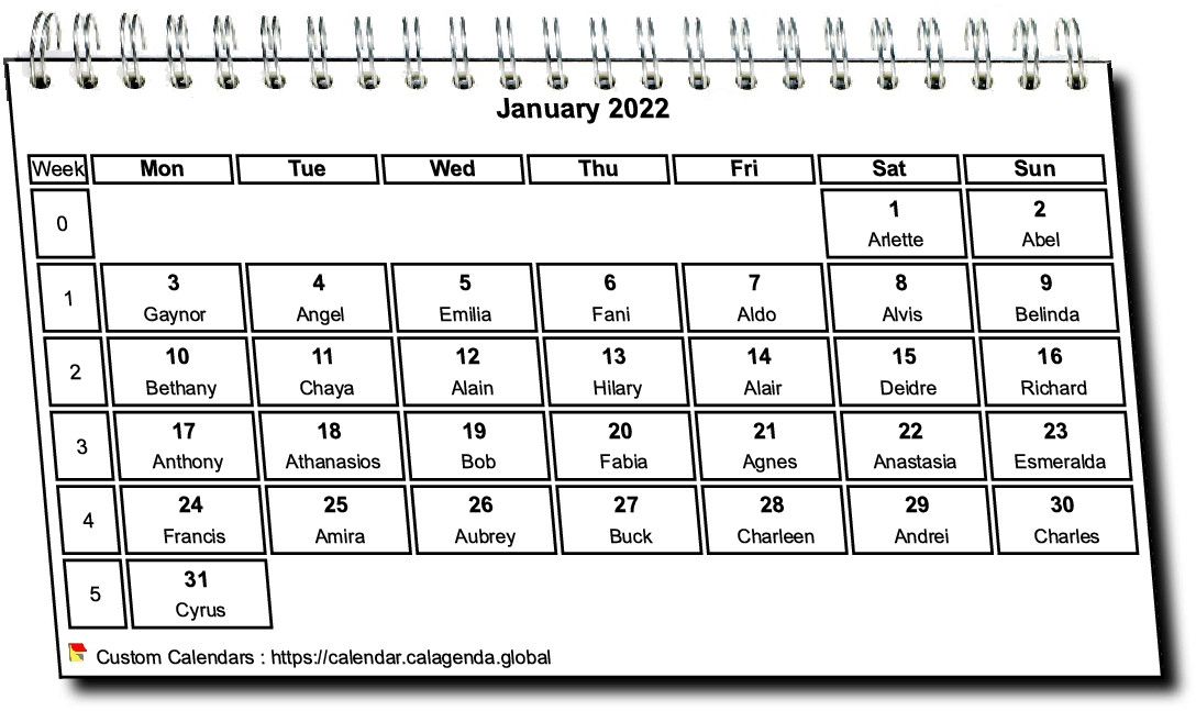 Calendar monthly 2022 in spirals