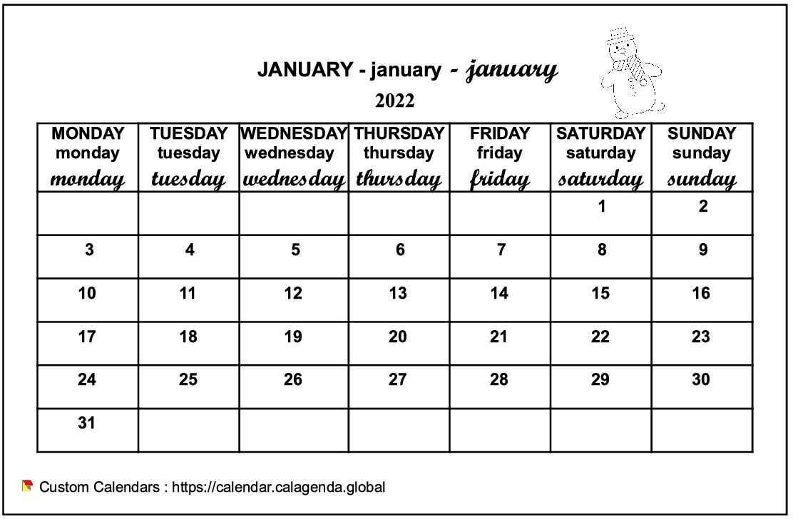 Calendar monthly 2022 maternal and primary school