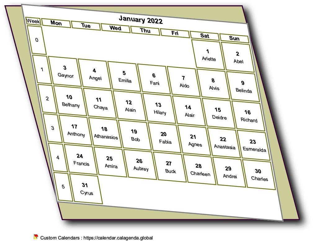 Calendar monthly 2022 to print, style 3D