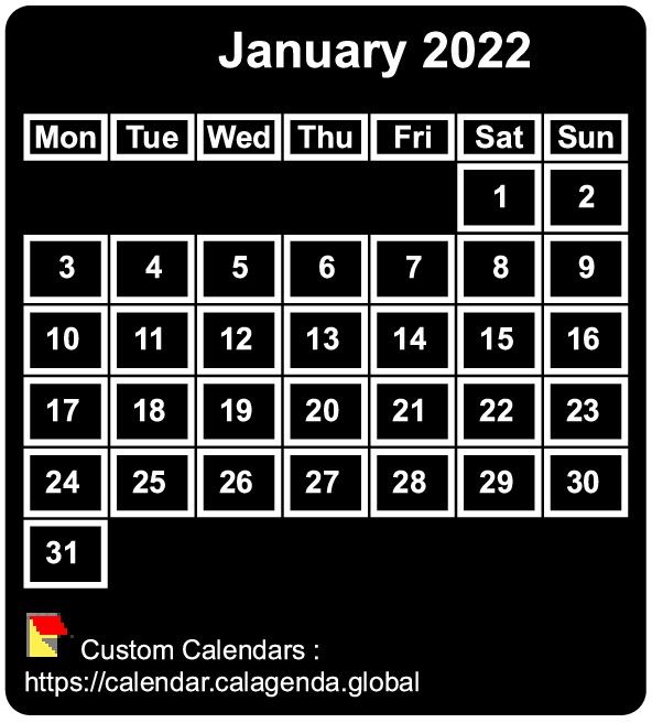 Calendar monthly 2022 to print, black background, tiny size, pocket size, special wallet