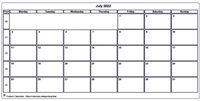 Calendar july 2022