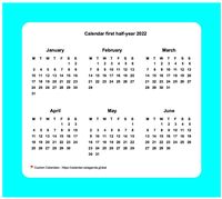 2022 half-year calendar with border